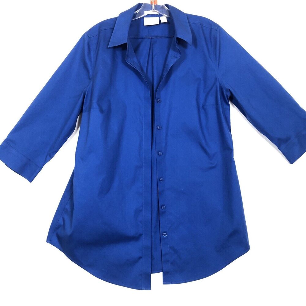 CHICO’S Blue Cotton 3/4 Sleeve Button Down Celisa Shirt Size 1